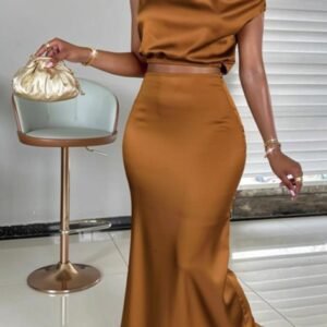 ensemble de robe en satin pure couleur avec taille empêtrée pour femmes printemps Été style européen mode décontractée influence de la commutation